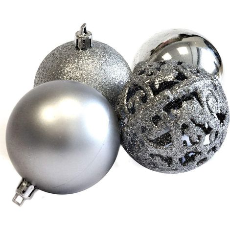 Confezione 100 Palline di Natale Colore Silver, Palle di Natale Diametro 3/4/6 cm, Addobbi E Decorazioni per Albero di Natale, Colore Argento