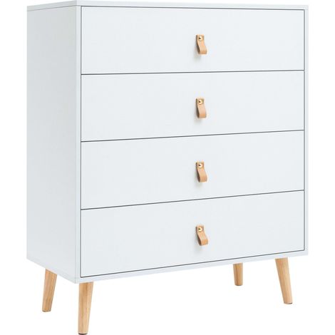 Commode 4 tiroirs Anzio, pin blanc mat, 80 cm