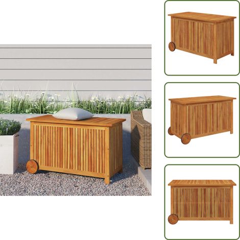 The Living Store Contenitore Giardino con Ruote 90x50x58cm Legno Massello Acacia - Contenitore in legno