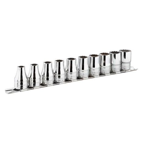 Facom – Rail de douilles 1/4'' carré 11 pièces – Jeu de douilles sans impact – Taille d’écrou 3/16 à 9/16 pouce – Pour usage professionnel (1/2)