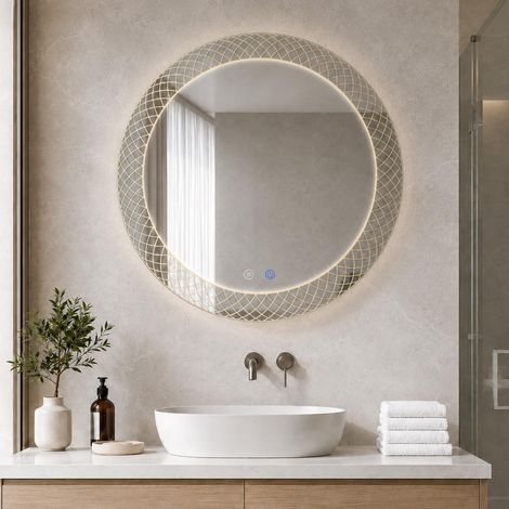 Miroir de salle de bain rond LED avec éclairage, miroir mural de salle de bain avec lumière et tactile, anti-buée, 80 cm (1/5)
