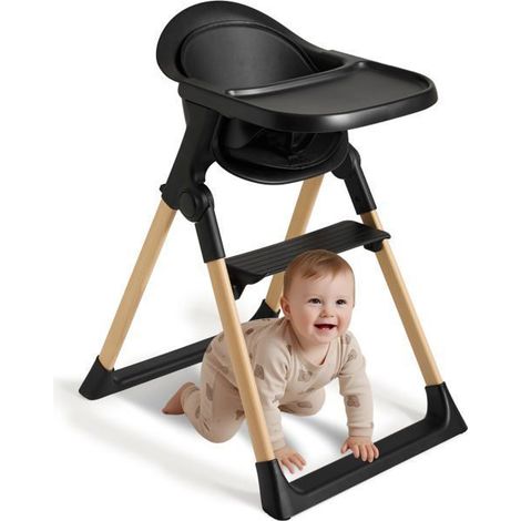 Chaise Haute Bébé Design Évolutive – Pliable et Réglable dès 6 Mois, Coussin Confort Sauge, Harnais (1/5)