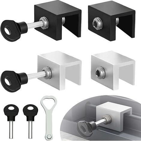 4 Pièces Verrou Baie Coulissante WISIRENT, Réglable Fermeture Baie Coulissante Verrou Porte Coulissante, Butée de Serrure de Porte et Fenêtre Réglable avec Clé, Serrures de Fenêtre pour Fenêtre (1/5)