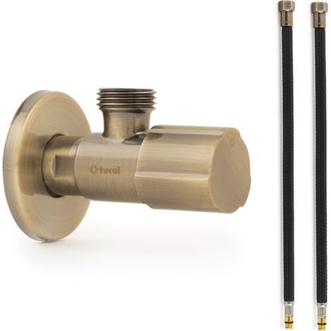Robinet ACS VIEUX BRONZE - M 1/2"/M 1/2" + 2 Flexibles 500mm NOIR POLYMÈRE Øintér.8mm - F 1/2" M10X1 - Tucai (1/3)