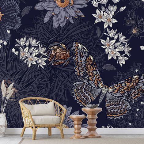 Papier peint panoramique - Fleurs Papillon - 130 cm x 87 cm (1/4)