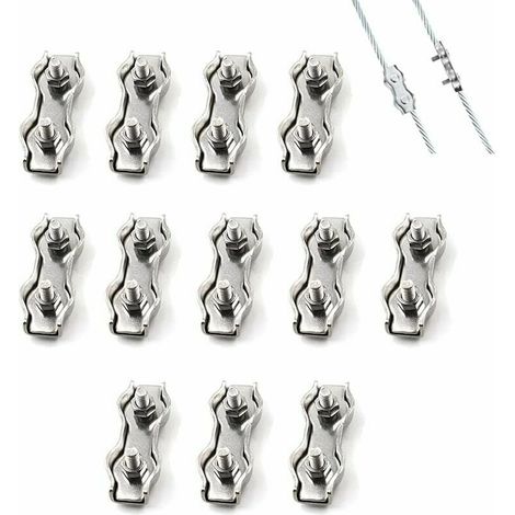 12 Pièces De Câble Métallique En Acier Double Pince M3, , Utilisé Pour Le Câble En Acier 2 mm (1/5)