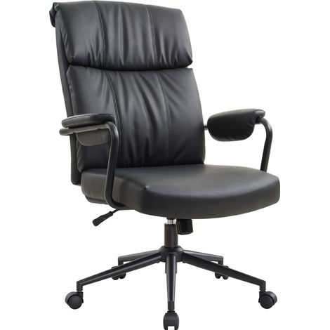 IWMH Chaise de bureau ergonomique, Fauteuil Pivotante rétro en cuir PU Chaise avec soutien lombaire Chaise Gaming réglable en hauteur - Noir