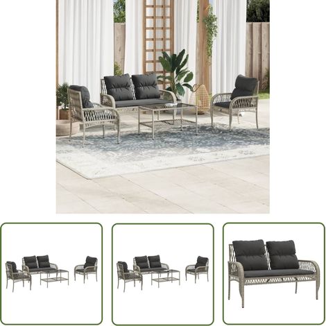 The Living Store Salon de jardin 4 pcs avec coussins gris clair résine tressée - Ensemble Salon De Jardin - Mobilier De Jardin - Salon De Jardin En Résine Tressée - Set De Salon De Jardin - Chaise Lon (1/5)