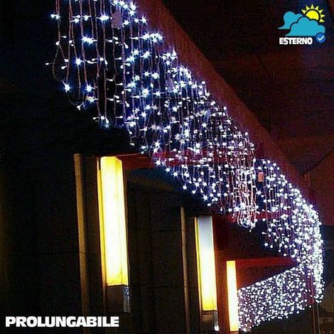 TRADE SHOP - Tenda Cascata Luminosa Bianco Freddo 250 X 75 Cm Prolungabile Fino A 50mt 126led - (1/3)