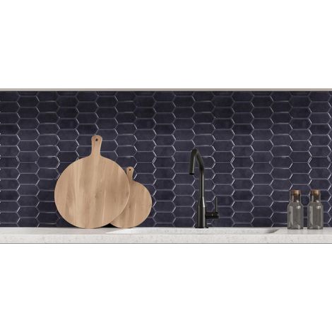 Paquet de 4 Crédences Adhésives Souples Hexagone Noir 30,5 x 30,5 cm - Effet Carrelage - Livraison gratuite (1/5)