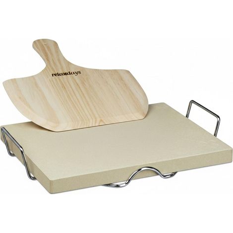 Pierre à pizza avec pelle en bois 38 x 30 x 3 cm cuisson parfaite croustillante ambiance italienne en cordiérite brun (1/4)