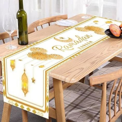 Chemin de Table - Eid Mubarak - 180x35 cm - Polyester 100% - Blanc (1/4)