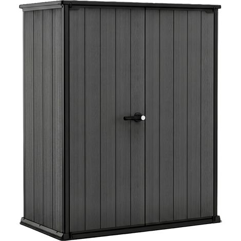 Cortina Alto - Meuble de jardin 140x73,6x170,4 cm 2 portes pour rangement d’outils, finition effet bois Evotech+ en résine grise (1/5)