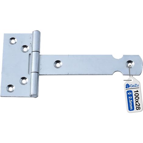 Charnière réglable galvanoplastie argentée avec plaque de fixation – Pour portail extérieur lourd – Charnière en T à crochet 100 x 28 mm – Fixation robuste pour porte et clôture – Charnière réglable/C