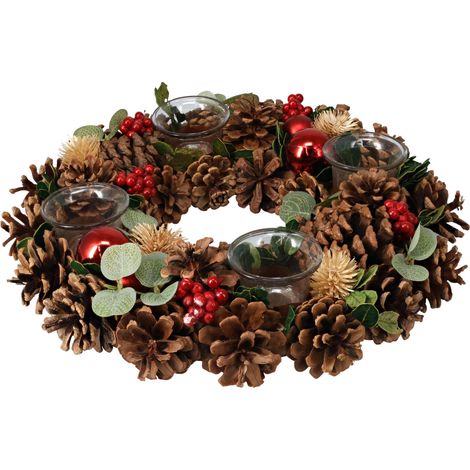 Weihnachtskranz mit Tannenzapfen, Kerzenständer für 4 Kerzen, Ø 34 cm x 8 cm (1/2)
