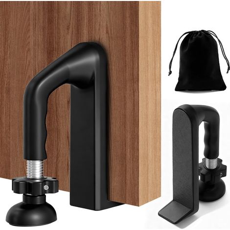 Butoir de porte noir - Protection anti-effraction - Double protection réglable - Dispositif de sécurité portable - Avec poignée en acier inoxydable - Dispositif de sécurité pour la maison (1/5)