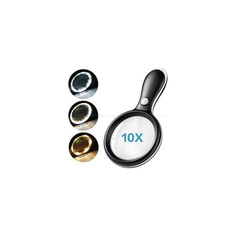 Loupe Eclairante, Lente d'Ingrandimento 10X con 3 Modalità di Illuminazione e 18 LED per la Lettura degli Anziani, Ispezione, Hobby, Artigianato ed Esplorazione dei Bambini (Nero) (1/5)
