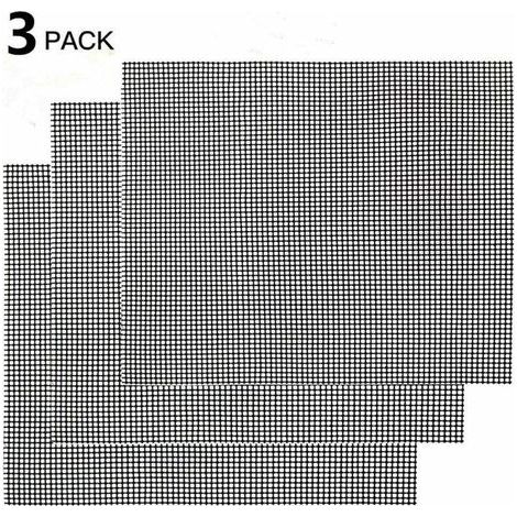 Grille de barbecue,Grille Barbecue Tapis de Cuisson Antiadhésif 3 Pièces - Feuille de Cuisson Réutilisable Résistante à la Chaleur de Gril, pour Le Barbecue D'intérieur et Extérieur (Noir, 42 (1/4)