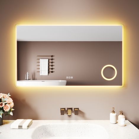 SIRHONA Miroir lumineux de salle de bain - Lunettes antibuée avec connectivité Bluetooth, 3 températures de couleur, multiprise et lentille grossissante 3x, 100 x 60 cm
