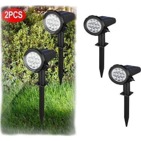 Lampe Solaire Extérieur,6000K Blanc Froid,(Compris Éclairage Continu),Spot Solaire d'Allée,Étanche IP44 Extérieur Lampe Jardin,2PCS (1/5)