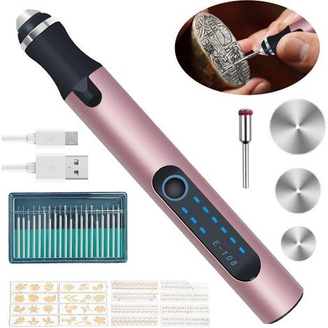 Stylo Graveur Électrique, Gravure Carve Outil, Mini Stylo Graveur sans Fil, Stylo Graveur Multifonctionnel, Outil Rotatif Bricolage, Pour Bijoux Métal Verre Pierre Plastique Bois (1/5)