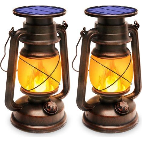 2 Pièces Lanterne Solaire, Effet Flamme LED, IP65 Imperméable, ABS Durable, Pour Jardin, Terrasse, Camping (1/5)