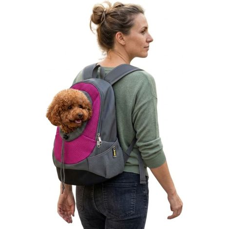 Zaino Trasportino Cane Gatto Fucsia 8kg Spalla Regolabile Tessuto Traspirante (1/5)
