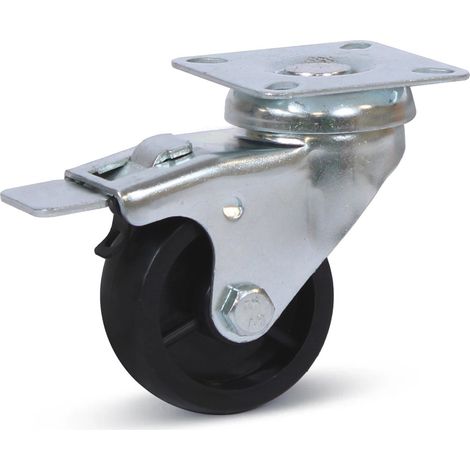 Roue pivotante PP noire freinée - MESO - Platine - 50 mm - 50 kg