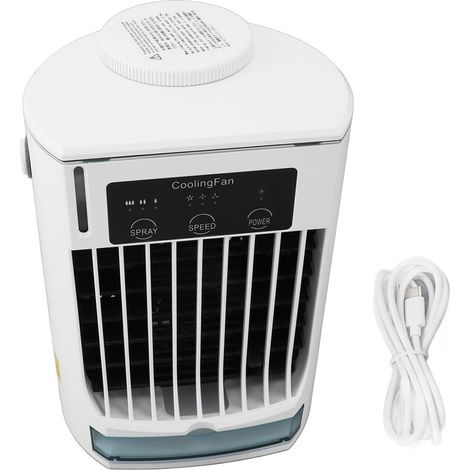 Ortviai Ventilateur Rafraîchissant Portable avec Fonction Humidificateur 500 ml, 3 Vitesses, USB, Blanc (1/5)