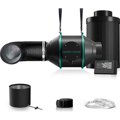 Mars Hydro – Système de ventilation combiné 4" – Ventilateur de conduit en ligne – Filtre à charbon rechargeable – Contrôleur intelligent iControl – Débit 205 CFM