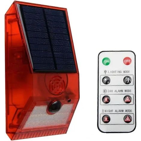 Lampe d'alarme solaire, détecteur de mouvement stroboscopique avec télécommande, alimentée à l'énergie solaire, étanche, applique murale sans fil, témoin lumineux de signalisation