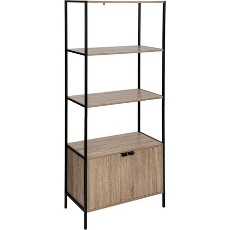 5Five Simply Smart – Étagère 2 portes Aliaj 176cm – Panneaux agglomérés – 3 niveaux – Couleur naturel et noir – Poids max 5kg par étagère (1/5)