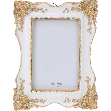 Cadre Photo Vintage en Résine Blanc 15 Cm Bordure de Fleur Rétro, Décoration de Bureau et Ornement pour Spécimens Végétaux, Cadre Photo de Table pour Fêtes et Anniversaires (1/5)