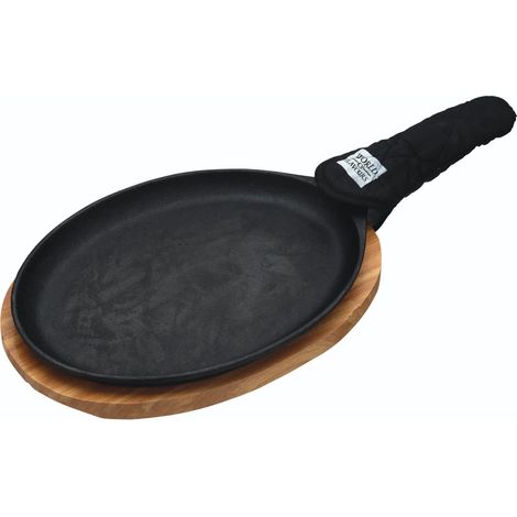 KitchenCraft: World of Flavours – Juego para Fajitas con Plato de Hierro Fundido, Tabla de Madera para Servir y Manopla para Mango, Caja Regalo, 41 x 19 x 5 cm