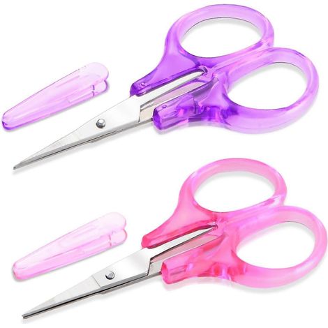 HONORNIC - Ensemble de deux petits ciseaux de couture en acier inoxydable, adaptés aux travaux manuels (rose + violet)