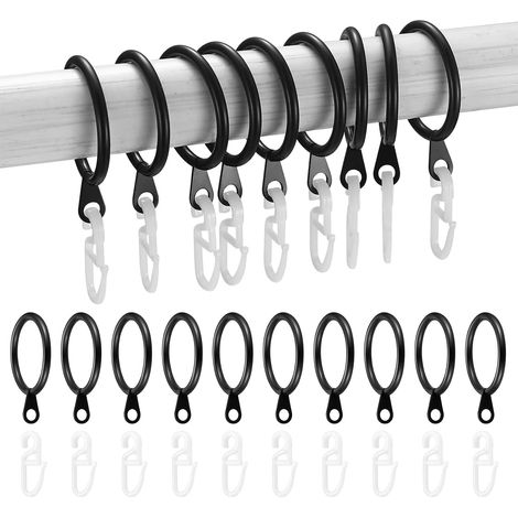 24 Pièces Anneaux de Rideaux en Métal et Crochets en Plastique, 30 mm Diamètre Intérieur pour Suspendre Douche Porte Fenêtre Tringles à Rideaux (1/5)