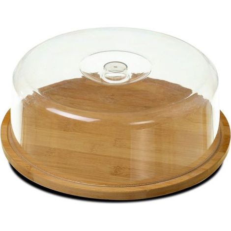 Plateau à fromage rond avec cloche, cloche à fromage en bambou coloris naturel - Ø 28 x Hauteur 10 cm -JUANIO- (1/4)