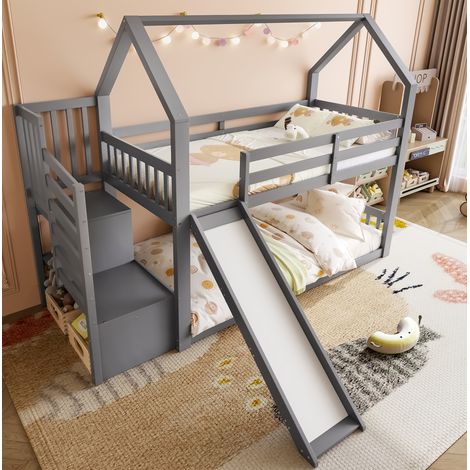 Letto a Castello 90x200 cm con Design Casa e Contenitore (1/5)