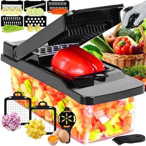 Coupe Legumes Multifonctions,Professionnelle Cuisine Coupe Legume Manuel à Lames Remplaçables Coupe-légumes pour trancher râper et découper en dés (1/5)