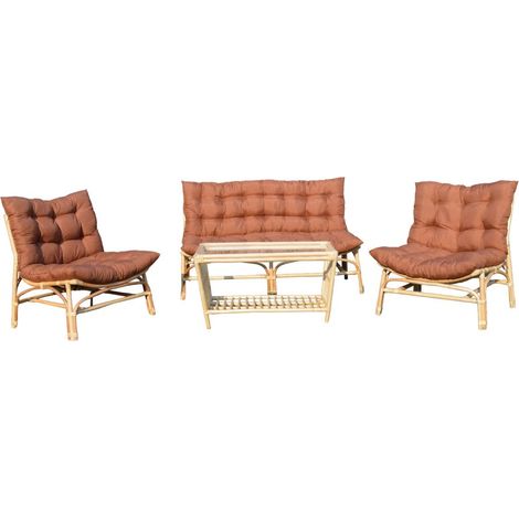 Salon de jardin en rotin avec coussins terracotta Rattan (1/4)