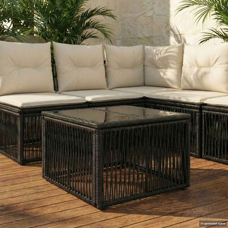 vidaXL Tavolo da Giardino Nero 55 x 55 x 37 cm Rattan PE e Vetro