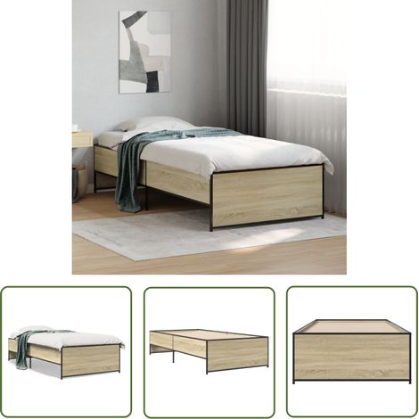 The Living Store Bettgestell Sonoma-Eiche 90x200 cm Holzwerkstoff und Metall - Holzbettfassungen - Bettrahmen - Doppelbett - Einzelbett - Sommer Eichenfarben (1/5)