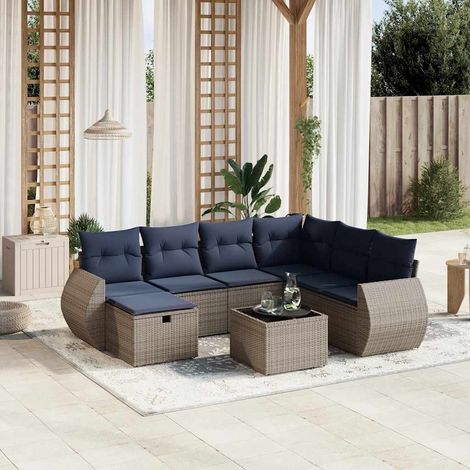 8-teiliges Gartensofa-Set mit Kissen, grau, Polyrattan (1/4)