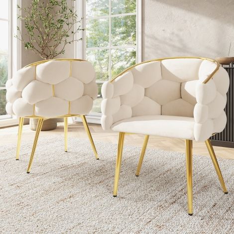 Lussuose poltrone in velluto (2 pezzi), poltrone da soggiorno, poltrone da sala da pranzo, poltrone da trucco, poltrone in stile moderno, gambe in ferro placcato oro, poltrone beige, poltrone a bolla,