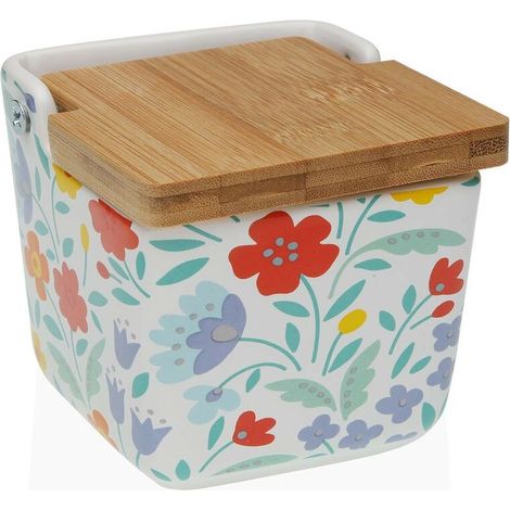 Salero con tapa versa flores cerámica 10 x 15 x 10 cm (1/2)