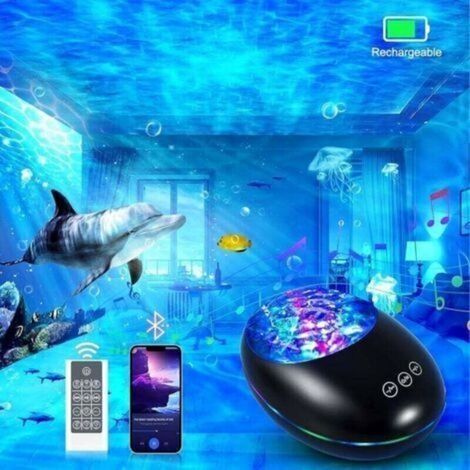 Veilleuse projecteur avec télécommande et minuterie, lampe projecteur Bluetooth rechargeable par USB avec 8 modes de couleur et 8 mélodies naturelles pour décorer les fêtes d'enfants et d'adultes (1/4)