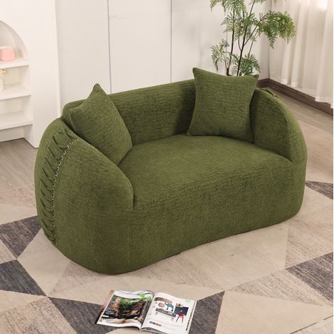 Sofá curvo de 2 plazas 155x90 cm en chenilla verde, sin montaje - CHICFURN (1/5)