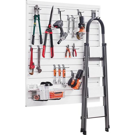 PVC Modulaire Charge 136 kg Gain de Place Panneau à Lattes Mural Porte-Outils pour Rangement Garage et Atelier 1230x1235 mm (1/5)