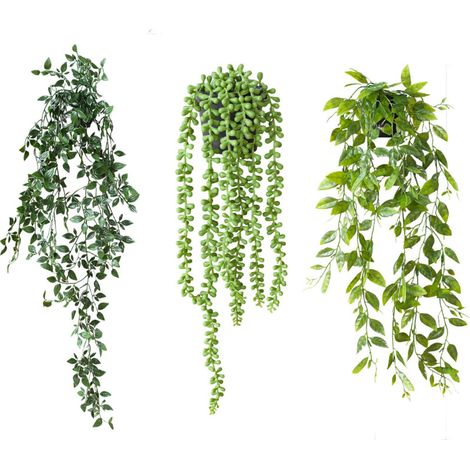 Plante Artificielle Tombante - 3Pcs Plantes Artificielles avec Pots Interieur Extérieure Decoration -Vert Faux Lierre Suspendue (1/5)