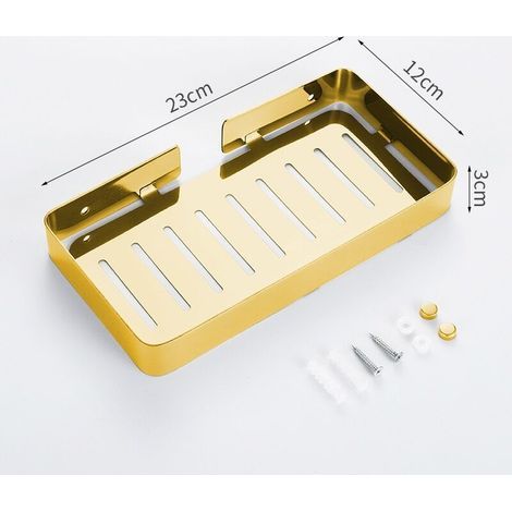 Étagère de Salle de Bain Mural en Acier Inoxydable avec Porte et Support de Drain - Panier de Rangement Organisateur pour Salle de Bain (Or)